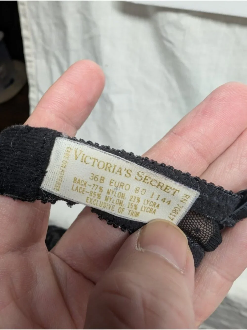Vtg Victoria Secret Gold Label Black Lace Underwire Bra 36B Unlined 80s Made USA
